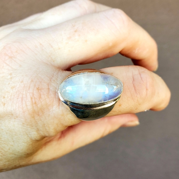 New Men's Rainbow Moonstone 925 Silver Ring. - Picture 8 of 11